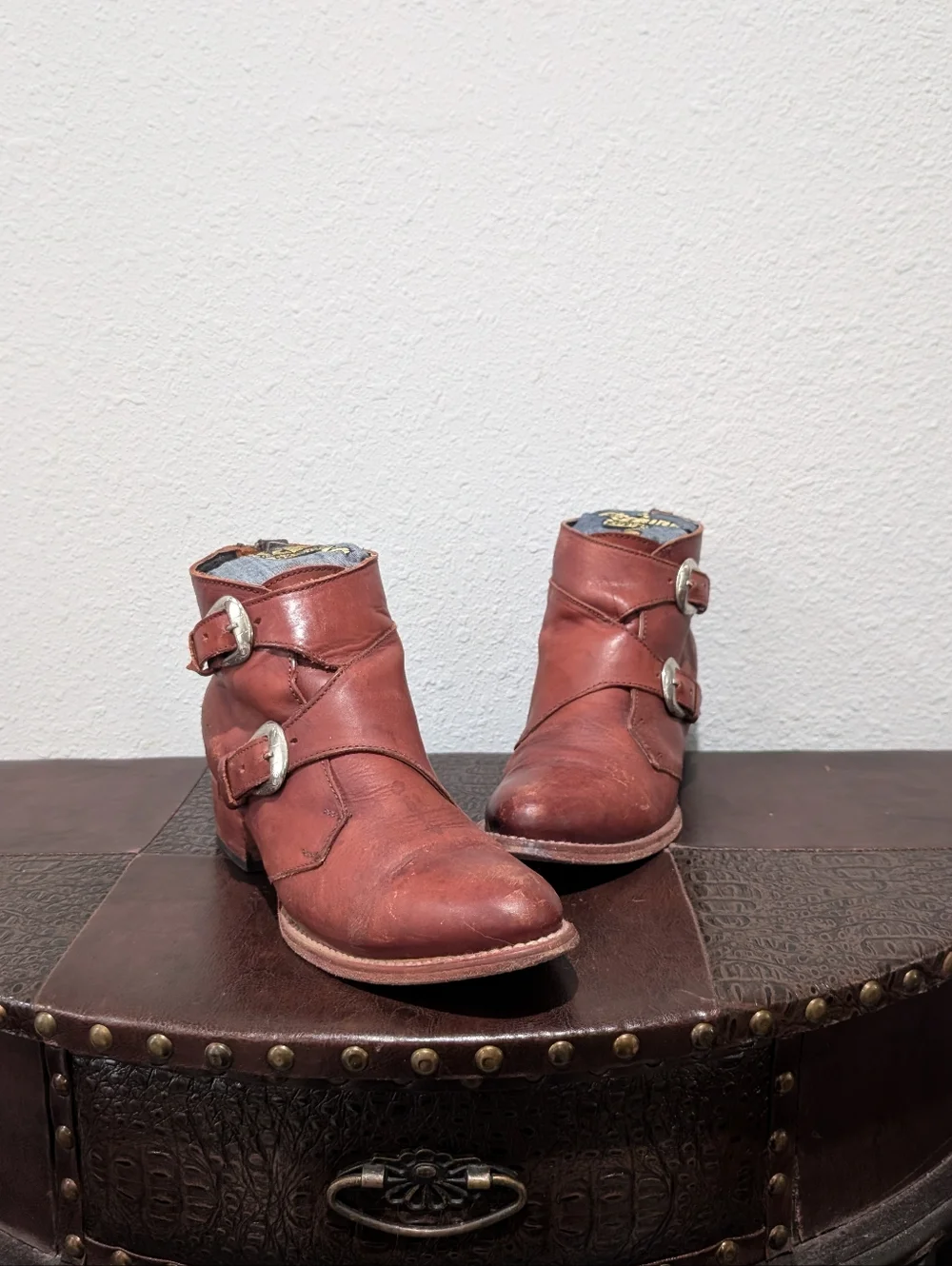 Freebird Saga Distressed Leather Buckle Booties Size 9
